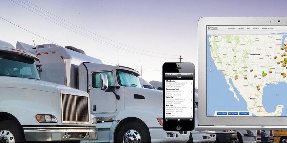 Fleet management system showing GPS tracking and camera footage.