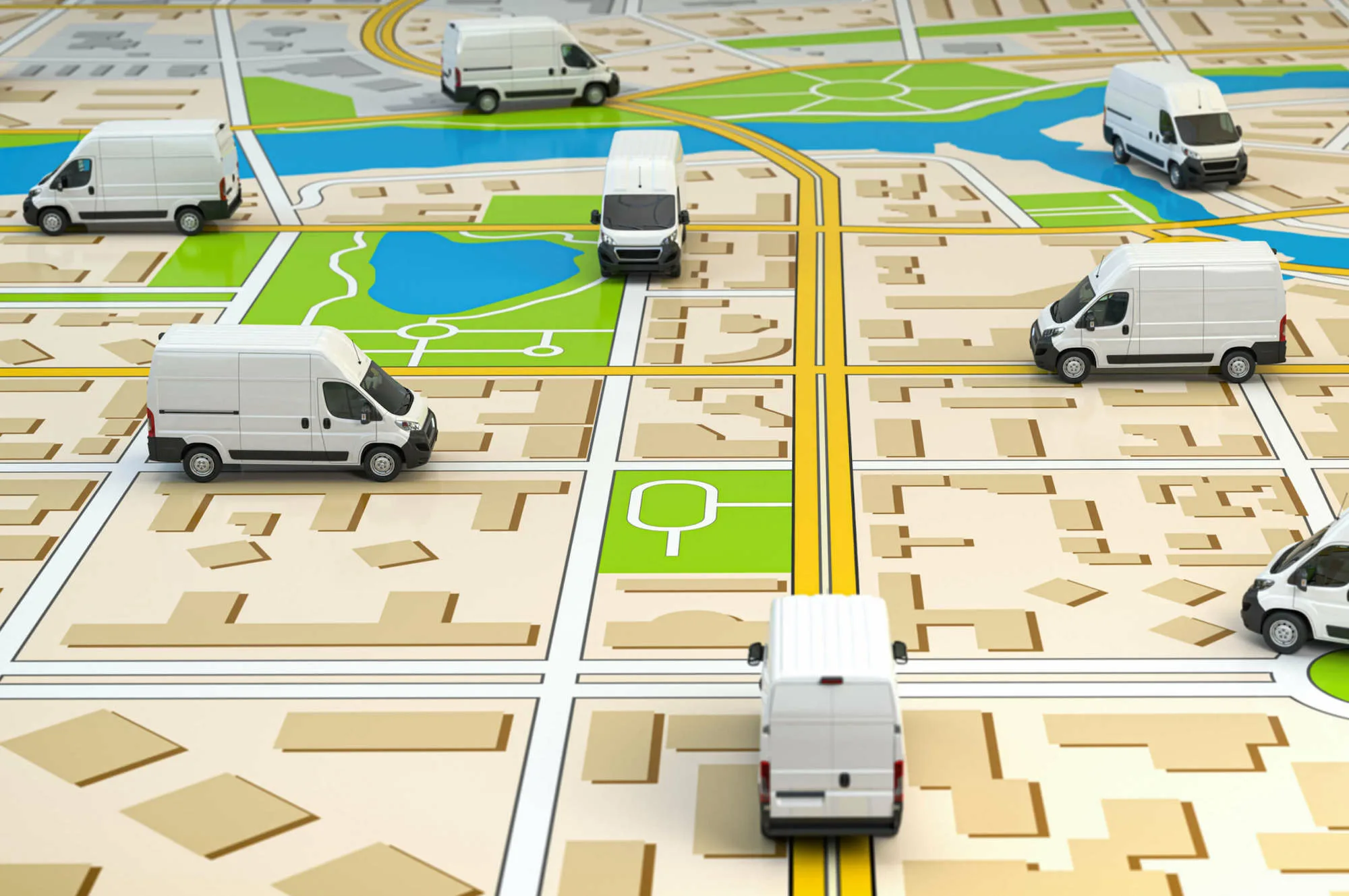 Conceptual image of a modern fleet management system interface displaying AI analytics, GPS vehicle tracking, and safety alerts.